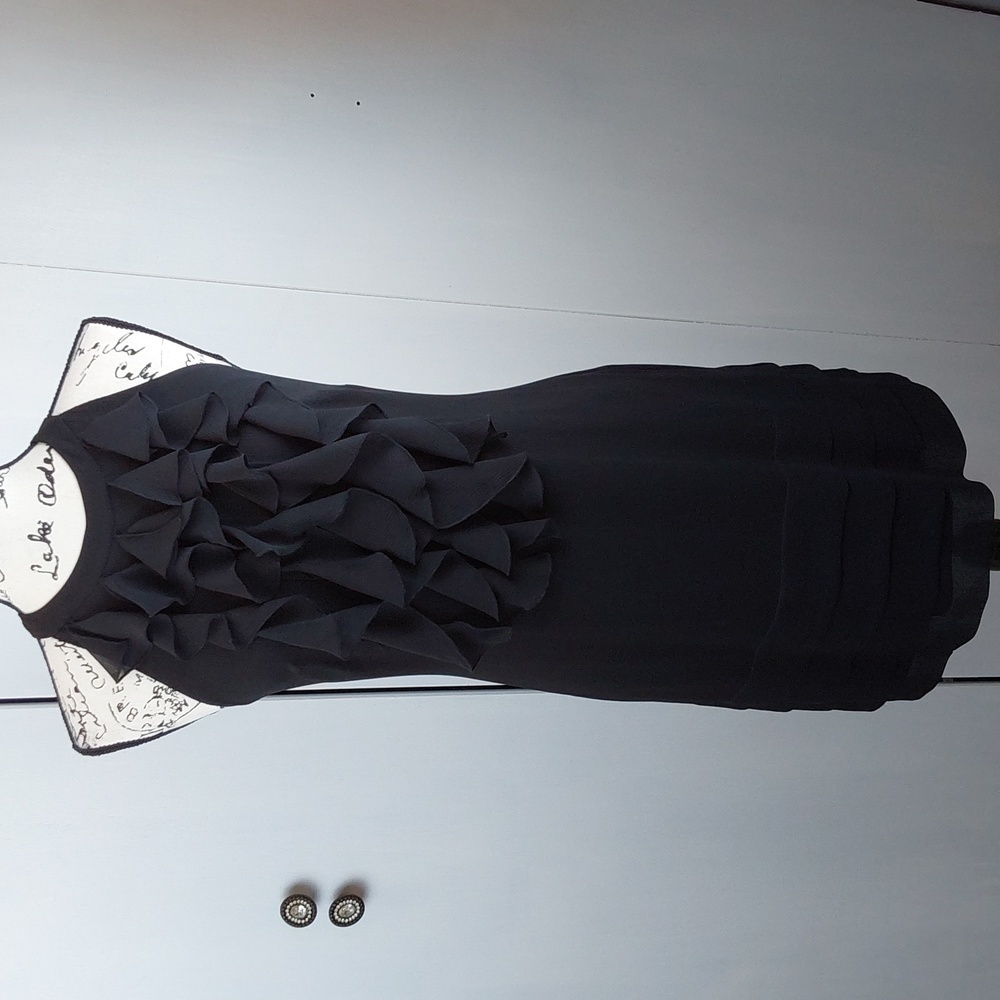 Kenar- Womens LBD Black Ruffle Front Halter Mini Dress Chiffon Stunning Sz.Small